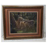 Framed Wildlife Deer Art Print by CS Forest approx 26 1/2 x 22 1/2