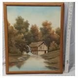 Vintage Landscape Painting with Watermill Scene by BSmith (?)