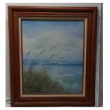 Framed Beach Scene Painting approx 27 x 32