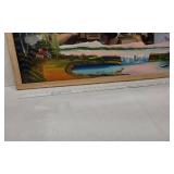 Framed Landscape Painting on a Mirror with Deer and Waterfall approx. 42 x 24
