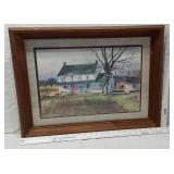 Vintage Ranulph Bye Country Farmhouse Watercolor Print approx. 24 1/2 x 19
