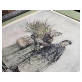 Paul Geissler Etching Signed - Blumenfrauen Two Women Framed Artwork by Paul Geissler of 2 Women and a Basket of Flowers - approx. 14 1/2  x 18 1/2