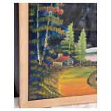 Framed Landscape Painting on a Mirror with Deer and Waterfall approx. 42 x 24