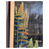 Framed Landscape Painting on a Mirror with Deer and Waterfall approx. 42 x 24