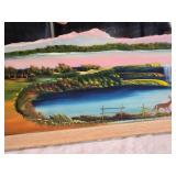 Framed Landscape Painting on a Mirror with Deer and Waterfall approx. 42 x 24