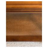 B3 - Vintage Wood and Glass Accent Table with Woven Shelf