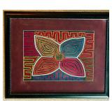 B2 - Framed Mola Textile Artwork with Geometric Floral Design