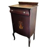 B3 - Antique Wooden Cabinet with Musical Motif, Sheet Music Storage and Single Drawer