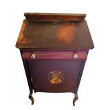 B3 - Antique Wooden Cabinet with Musical Motif, Sheet Music Storage and Single Drawer