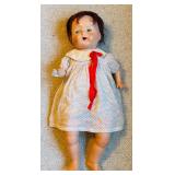 B2 - Vintage Composition Doll with Red Polka Dot Dress and Sleep Eyes