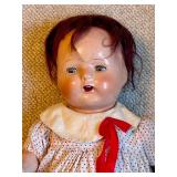 B2 - Vintage Composition Doll with Red Polka Dot Dress and Sleep Eyes