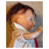 B2 - Vintage Composition Doll with Red Polka Dot Dress and Sleep Eyes