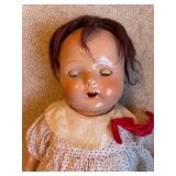 B2 - Vintage Composition Doll with Red Polka Dot Dress and Sleep Eyes