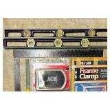 S - Workshop Tool Lot: Levels, Frame Clamp, Propane Torch, Glue Gun, Knives & More