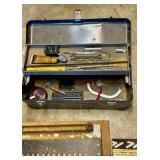 S - Collection of Hand Tools Including Saws, Planes, Mallet, Clamps, and Metal Toolbox