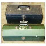 S - Lot of 2 Vintage Metal Toolbox Chests with Removable Trays