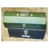 S - Lot of 2 Vintage Metal Toolbox Chests with Removable Trays