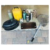G - Vintage Camping and Outdoor Gear Collection with Coleman Lantern, Thermoses, and Accessories