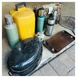 G - Vintage Camping and Outdoor Gear Collection with Coleman Lantern, Thermoses, and Accessories