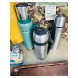 G - Vintage Camping and Outdoor Gear Collection with Coleman Lantern, Thermoses, and Accessories