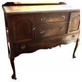 Vintage Solid Wood Buffet with Mirror and Storage Drawers