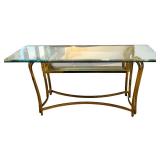 LR - Vintage Glass and Brass Console Table