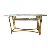 LR - Vintage Glass and Brass Console Table