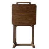 LL - Set of 4 Vintage Brown Folding TV Trays with Stand