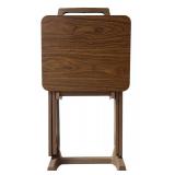 LL - Set of 4 Vintage Brown Folding TV Trays with Stand