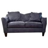 LL - Bauhaus Navy Blue Suede Loveseat with Cushions