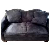LL - Bauhaus Navy Blue Suede Loveseat with Cushions
