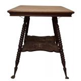 LL - Antique Wooden Side Table with Turned Legs and Lower Shelf