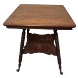 LL - Antique Wooden Side Table with Turned Legs and Lower Shelf