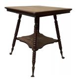 LL - Antique Wooden Side Table with Turned Legs and Lower Shelf