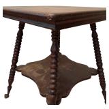 LL - Antique Wooden Side Table with Turned Legs and Lower Shelf