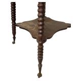 LL - Antique Wooden Side Table with Turned Legs and Lower Shelf