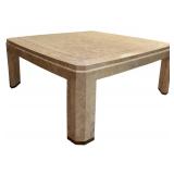 LL - Square Cream Colored Contemporary Coffee Table with Beveled Edge