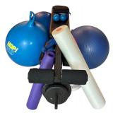 LL - Exercise Equipment Lot with Weight Bench, Yoga Mats, Dumbbells, and Balls
