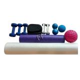 LL - Exercise Equipment Lot with Weight Bench, Yoga Mats, Dumbbells, and Balls
