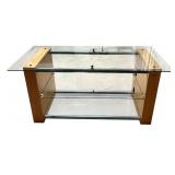 LL - Modern Glass Console Table with Wood Sides and Metal Supports