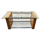 LL - Modern Glass Console Table with Wood Sides and Metal Supports