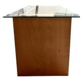 LL - Modern Glass Console Table with Wood Sides and Metal Supports