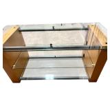 LL - Modern Glass Console Table with Wood Sides and Metal Supports