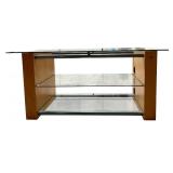 LL - Modern Glass Console Table with Wood Sides and Metal Supports