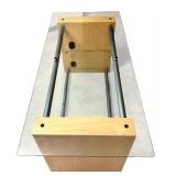 LL - Modern Glass Console Table with Wood Sides and Metal Supports