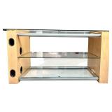 LL - Modern Glass Console Table with Wood Sides and Metal Supports