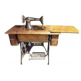 S - Vintage Singer Sewing Machine with Oak Treadle Table