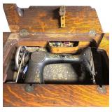 S - Vintage Singer Sewing Machine with Oak Treadle Table