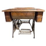 S - Vintage Singer Sewing Machine with Oak Treadle Table
