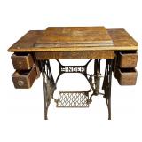 S - Vintage Singer Sewing Machine with Oak Treadle Table